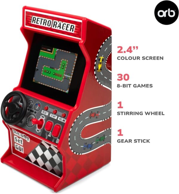 Orb Mini Retro Handheld Games Console & Arcade Bundle - 1 x 150 In-Built Games Console & 2 x 240 In-Built Games Arcade, 1 x 30 In-Built Racing Games, Full Colour LCD Screen - Thumbs Up! - Image 6