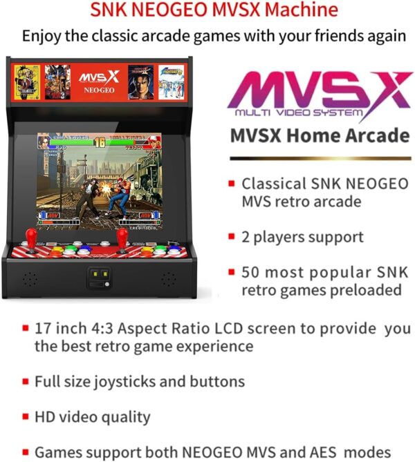 UNICO MVSX Home Arcade, Preloaded 50 SNK Neo Geo Official Licenced Retro Games, Support Two players to Play Games Concurrently, Including The King of Fighters/Metal Slug and More - Image 4